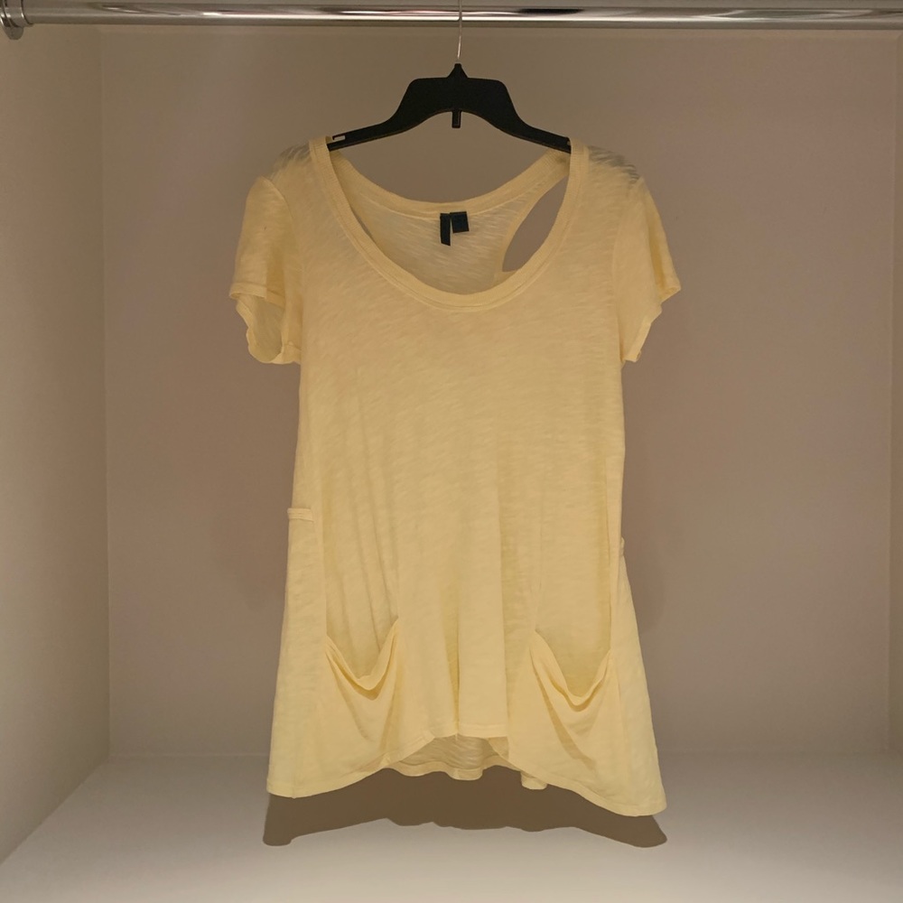 Left of Center- light yellow scoop neck t-shirt